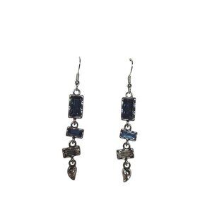 Art Deco Elegant Silver Tone Sapphire Gemstone Dangle Drop Earrings Jewelry